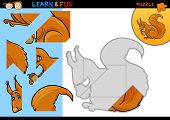 stock photo of puzzle  - Cartoon Illustration of Education Puzzle Game for Preschool Children with Funny Squirrel - JPG 
