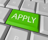 image of keyboard  - Apply online by pressing this green computer keyboard key to complete your application for a job - JPG 
