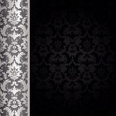 image of black  - Black background with silver flowers and leaves - JPG 