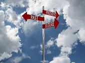 stock photo of future  - Pointer Past Present and Future against the sky - JPG 