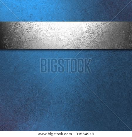 Picture or Photo of Beautiful dark blue background with antique silver ribbon illustration has old hammered vintage grunge texture and blank copy space for ad or brochure or website template