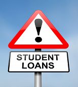 image of college  - Illustration depicting a red and white triangular warning sign with a student loans concept - JPG 