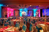 pic of food  - Image of a beautifully decorated ballroom for an Indian wedding reception
 - JPG 