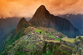 stock photo of pre  - View of the Lost Incan City of Machu Picchu near Cusco Peru.
** Note: Slight blurriness, best at smaller sizes - JPG 