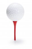 stock photo of golf  - Golf Ball on Golf Tee on White Background - JPG 