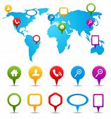 pic of map  - Collection of GPS and navigation icons on world map - JPG 