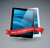 stock photo of computer  - vector tablet computers icons and red ribbon - JPG 
