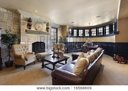 Picture or Photo of Basement in luxury home with stone fireplace