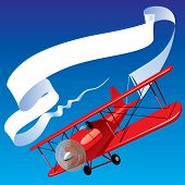 picture of blue sky  - Vector image of vintage red airplane with blank banner in the sky - JPG 