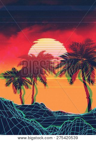 Poster: Vaporwave Landscape With Rocks And