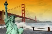 image of golden gate bridge  - photo tourism concept san francisco and statue liberty - JPG 