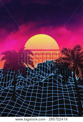Poster: Vaporwave Landscape With Rocks And