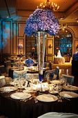 image of setting  - Table setting at a luxury wedding reception in a large ballroom - JPG 