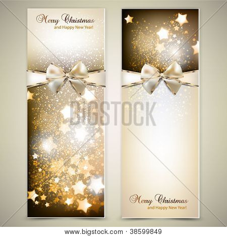 Picture or Photo of Greeting cards with white  bows and copy space. Vector illustration