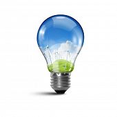 foto of nature  - Illustration of an electric light bulb with clean and safe nature inside it Conceptual illustration - JPG 