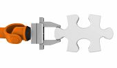 picture of puzzle  - Robot holding jigsaw puzzle piece on a white background - JPG 