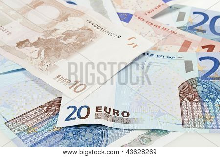 Picture or Photo of Closeup of Eurozone currency in different values