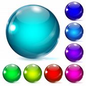 image of orb  - Set of multicolored glass spheres with shadows - JPG 