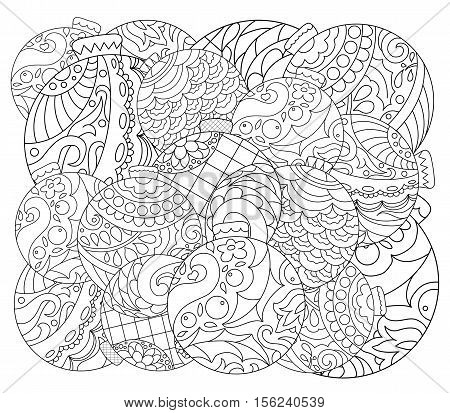 Christmas Tree Ornament Adult Coloring Page Vector With Fir Hand