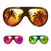 stock photo of reflexion  - vector sun glasses with tropical beach reflection - JPG 