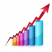 picture of investment  - illustration of bar graph with rising arrow on isolated background - JPG 