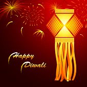 picture of religion  - illustration of hanging lantern with firework in diwali night - JPG 