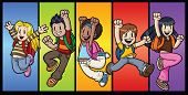 foto of character  - Five cool cartoon kids jumping - JPG 