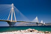 stock photo of bridge  - suspension bridge crossing Corinth Gulf strait - JPG 