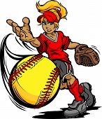 foto of art  - Softball Tournament Art of a Fastpitch Ball Thrown by Fast Pitch Softball Pitcher Cartoon Vector Illustration - JPG 