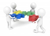 foto of character  - 3d little human character X4 The Team solving a jigsaw puzzle - JPG 