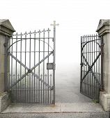 picture of entrance  - entrance of a graveyard with a open wrought - JPG 