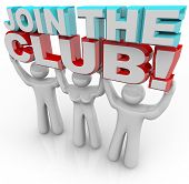 picture of member  - Three people hold 3d letters reading Join the Club - JPG 