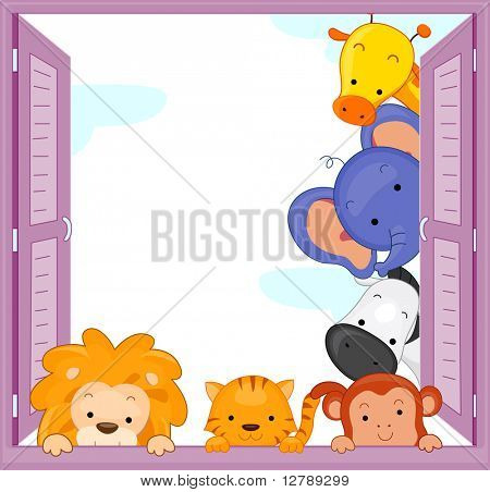 Picture or Photo of Illustration of Zoo Animals Peeping at the Window