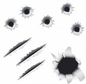 stock photo of hole  - a collection of bullet holes and slashes - JPG 