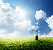foto of rest  - happy young man rest on wheat field - JPG 