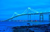 stock photo of bridge  - jamestown bridge crossing over bay at newport rhode island - JPG 
