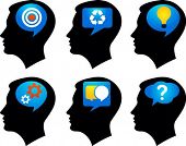 picture of intellect  - Six black profiles with colorful idea symbols - JPG 