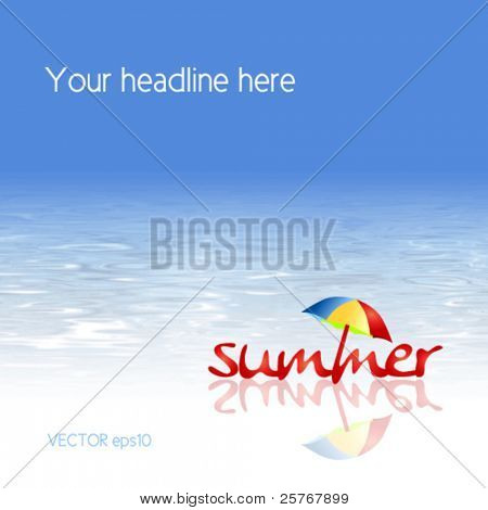 Picture or Photo of Beach background - vector summer design with abstract water texture and umbrella