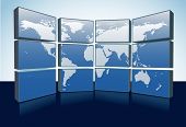 pic of world  - A wall of monitors display a world map of Earth on a group of computer or tv screens - JPG 