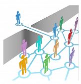 pic of gap  - Diverse people bridge a gap to connect and join social media network or merger team - JPG 
