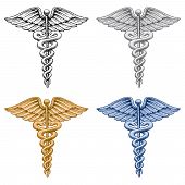 picture of medical  - Illustration of four versions of the Caduceus medical symbol. There is a black and white, silver, gold and blue version.
Vector format is easily edited or separated for print and screen print. - JPG 