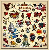 stock photo of sculling  - Set of tattoos isolated on white background - JPG 