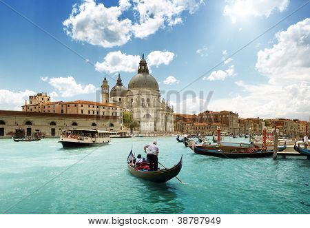 Picture or Photo of Grand Canal and Basilica Santa Maria della Salute, Venice, Italy and sunny day
