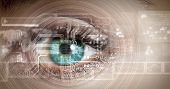 stock photo of future  - Eye viewing digital information represented by circles and signs - JPG 