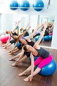 pic of group  - Aerobic Pilates women group with stability ball in a row on mirror gym - JPG 