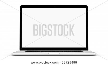 Picture or Photo of Frontal shot of a generic laptop with white screen on a white background