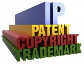 picture of property  - Intellectual Property Patent Copyright Trademark 3D word stack with clipping path - JPG 