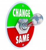 picture of change  - A metal toggle switch with plate reading Change and Same - JPG 