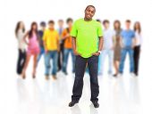 picture of over white  - group of casual happy people smiling and standing isolated over a white background - JPG 