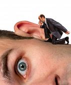 image of businessmen  - Small businessman screaming to big man ear - JPG 